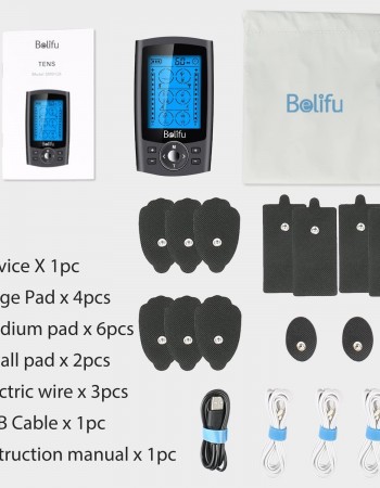 Belifu Dual Channel TENS EMS Unit with 12 Pads, 24 Modes Muscle Stimulator, Electronic Pulse Massager Muscle Massager for Pain Relief Therapy, Fastening Cable Ties, Dust-Proof Drawstring Storage Bag